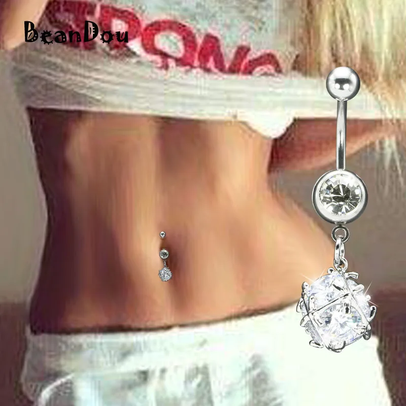 Fashion Sexy Belly Button Rings Crystal Bell Dangle Navel Ombligo Piercing Surgical Steel Anti 