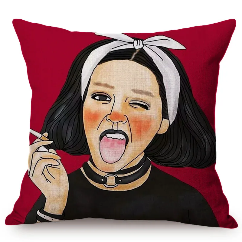 Beautiful Girl Lonely Story Cotton Linen Cushion Cover Home Office Sofa Pillow Case Pillows Decorative Cushion Covers Pillowcase M072-4