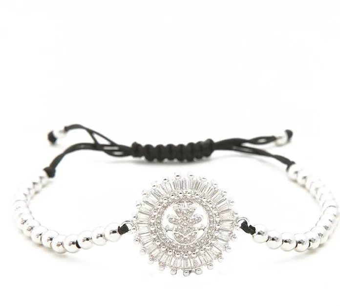 gold silver micro pave White cz Cubic Zirconia rope adjusted Copper Beads Bracelet xt53 Charm Braided Bangles Jewelry Women | Украшения и