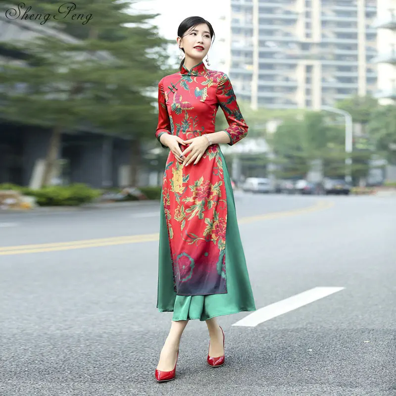 2018 летние азиатская одежда aodai Вьетнам cheongsam более женственное платье для женщин китайское традиционное платье Q299