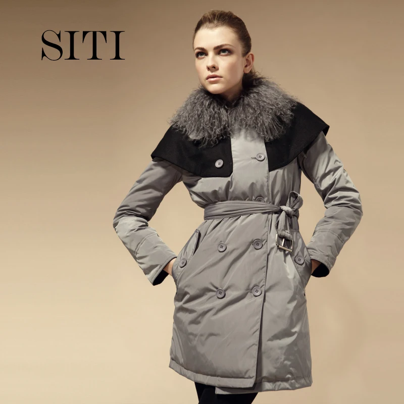 SITI 2013 New Arrivals Women Long Thick Mongolian Fur High Quality Down Jacket Coat Cloak-in 