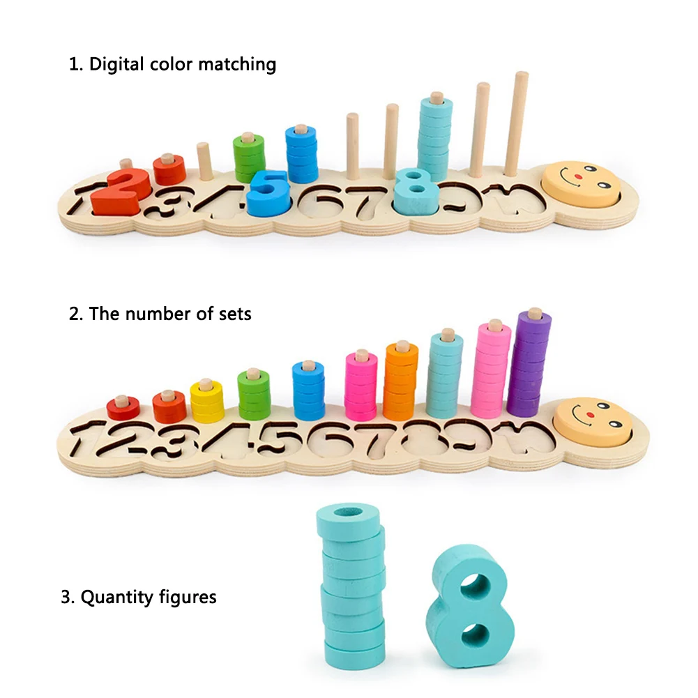  Colorful Children Preschool Teaching Kids Counting Stacking Board Wooden Montessori Math Toy Learni - 4000248702968