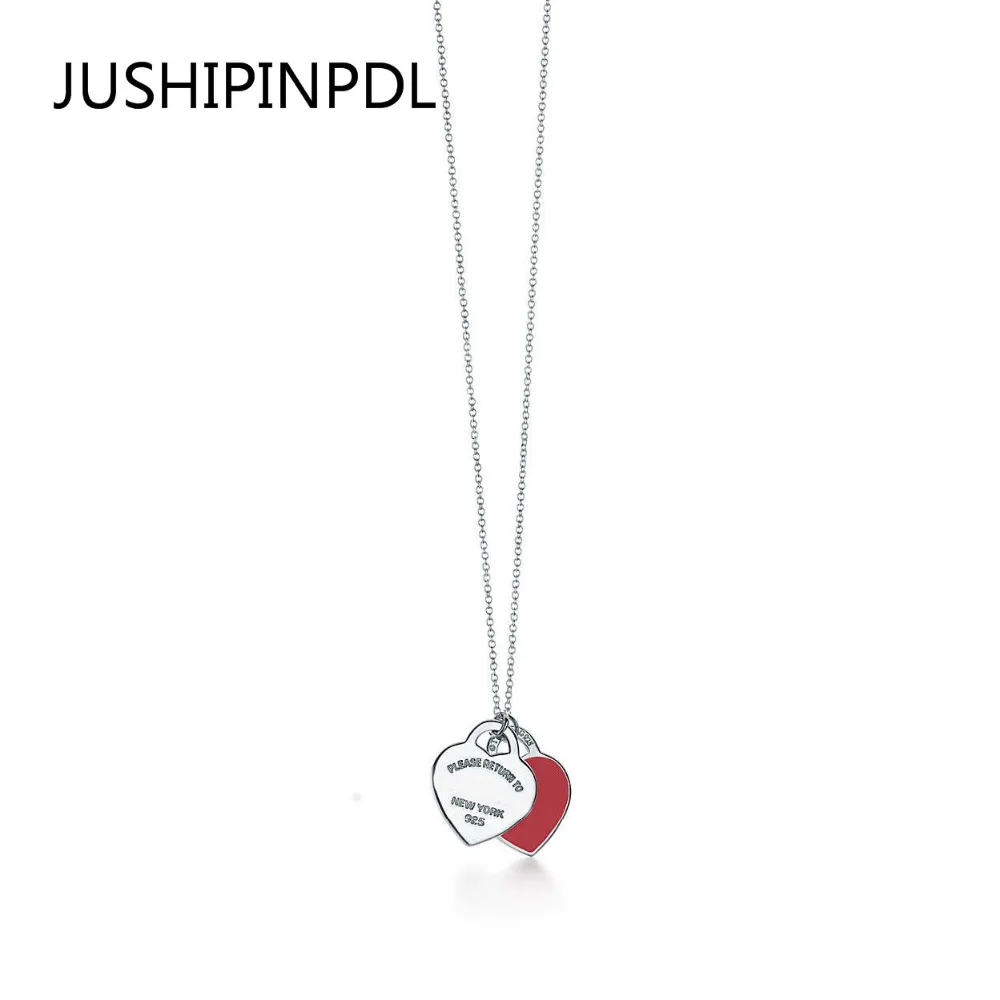 

TIFF100%925 sterling silver fashion blue heart-shaped enamel pendant necklace DIY ladies elegant gift