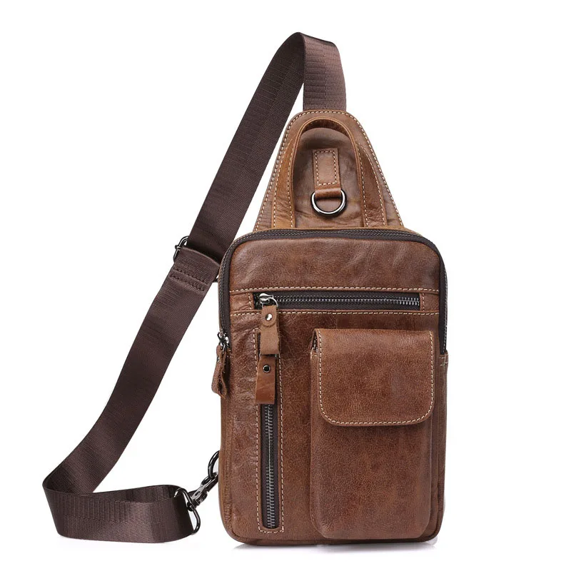 Factory direct Genuine Leather Men's bag New First layer Cowhide Men's chest Casual Messenger Bags Vertical Shoulder Small bag