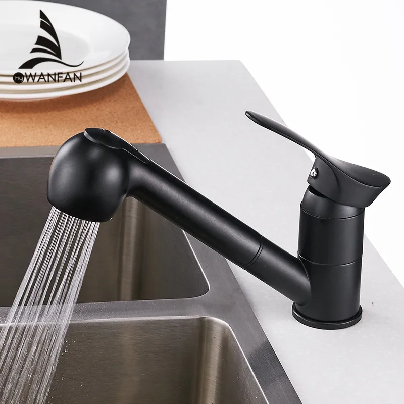  Kitchen Faucets 360 Degree Swivel Pull Out Kitchen Sink Faucet Water-Saving Polished black Basin Cr - 32370547665