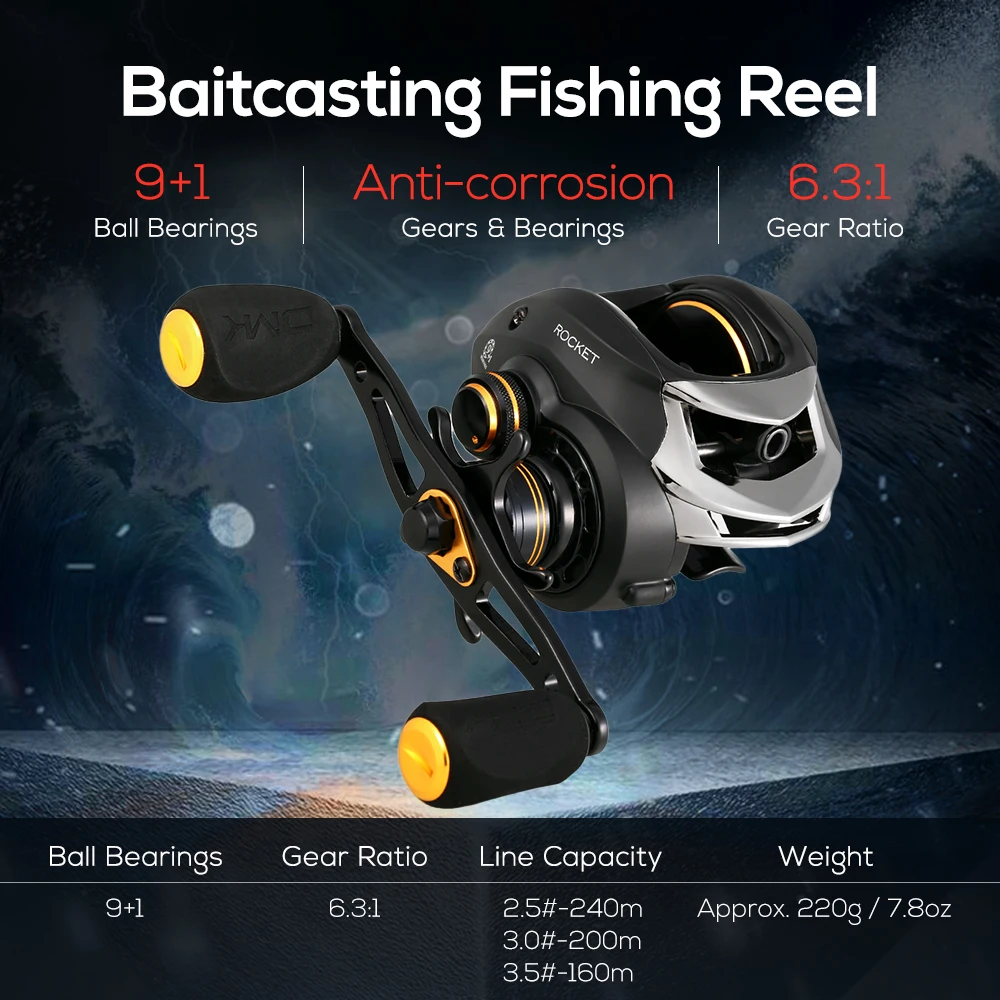 

9+1 BB 6.3:1 High Speed Baitcasting Reel Baitcast Fishing Reel 8KG Max Drag Carp Fishing Reel Tackle