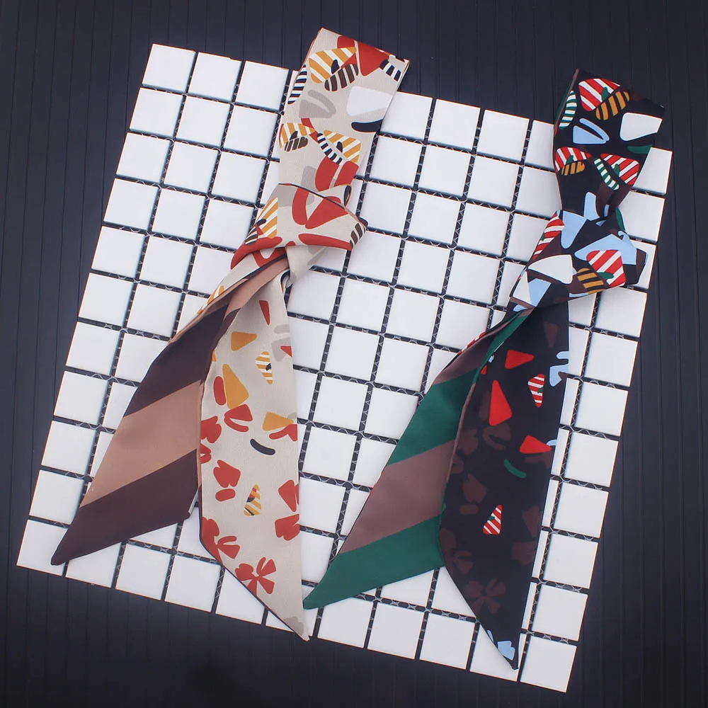 

We are factory New Design 2019 Silk Scarf for Women Print Fashion Neckerchief Small Bandana Bag Hair Ribbons Headband JX220