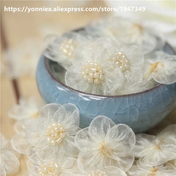 

50pcs Small Snow Yarn Tube Beads Flower Patch Sewing on Applique Dress Swimsuit Hair Accessories Shoes Bags DIY Appliques