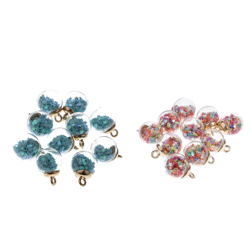 20pcs 16mm Colorful Transparent Glass Ball Star Charms Pendant Finding for Hair Jewelry Accessories Earring Jewelry Making