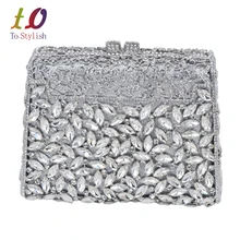 Silber Box Tasche Diamant Frauen Clutch Tasche Kristall Party Handtasche Damen Bankett Geldbörse Mode Pochette Prom abendtasche SC452