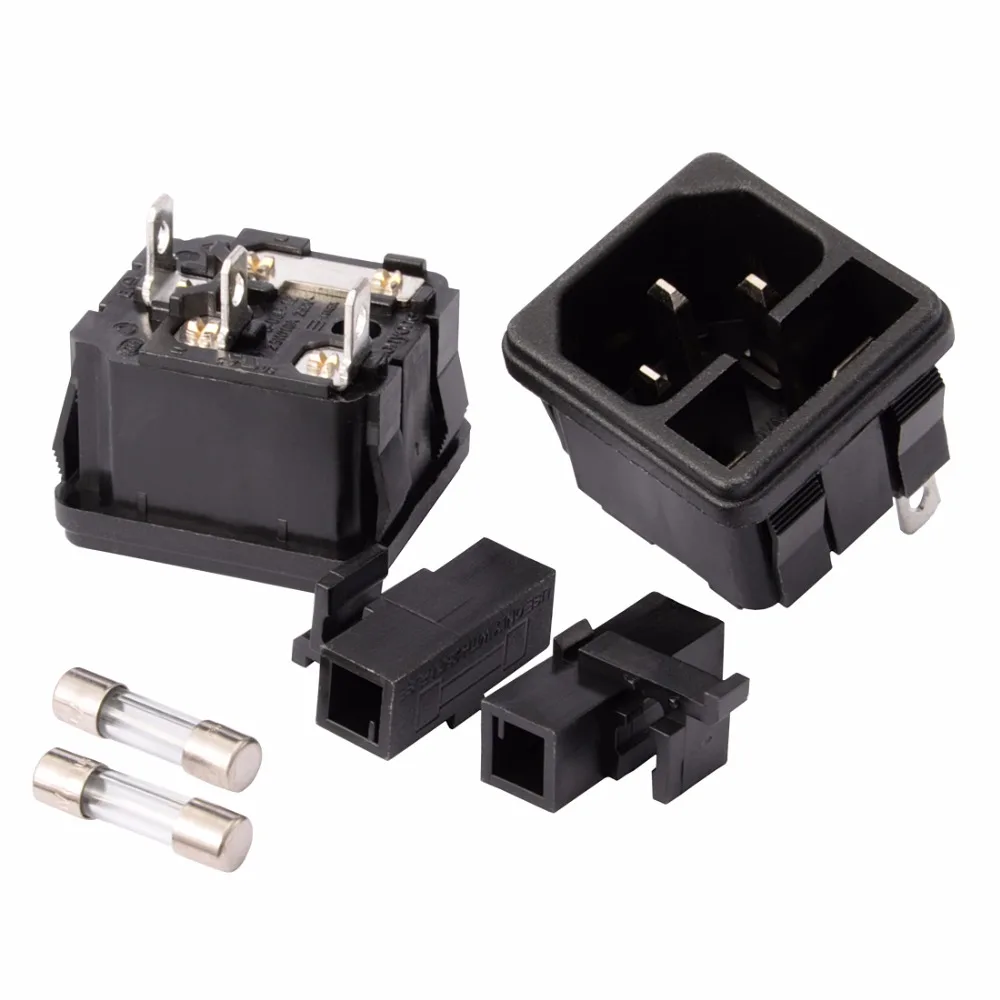 2Pcs with 250V/10A Fuse Black Rocker Switch Fused IEC320 C14 3