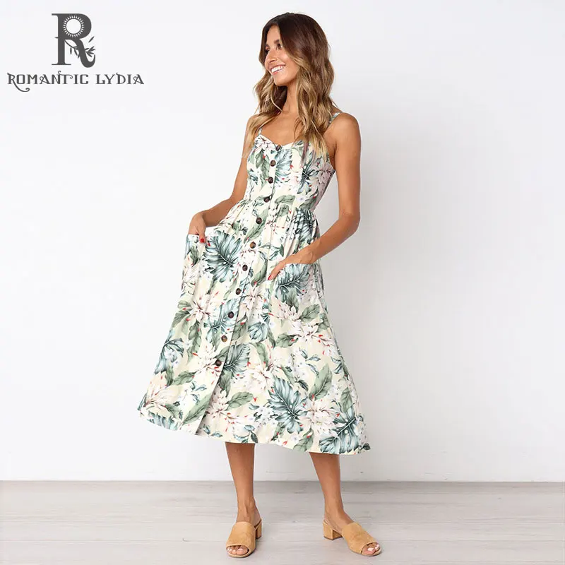 

Bohemian Print Summer Dress Women Strapless Pockets Sleeveless Midi Dresses Female Backless Pleated Button Sexy Dress