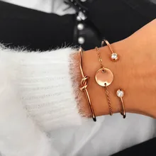 Набор браслетов из нержавеющей стали Mavis Hare с круглыми монетами и узлом и Кристалл манжета браслет смешанный серебристый/золотой/розовое золото цвет