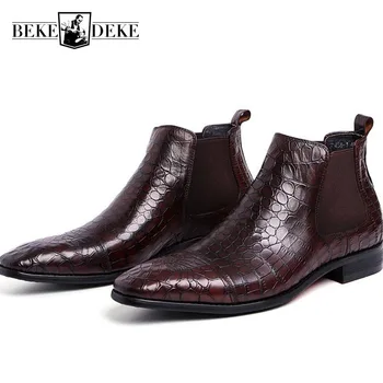 

High Quality Genuine Leather Mens Ankle Boots Business Shoes Pointed Toe Male Footwear Sapatos Masculino Slip On Chelsea Boots
