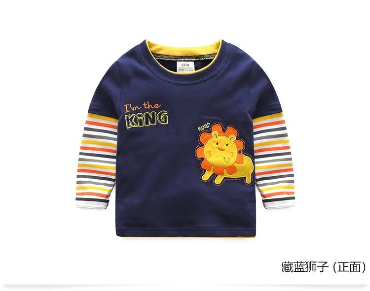 2018 Spring Autumn For 2-8 9 10 Years Children Cotton Striped Color Patchwork Cartoon Animal Baby Kids Boys Long Sleeve T-Shirts (18)
