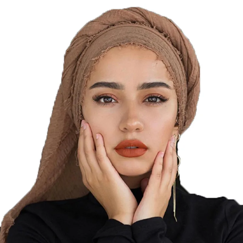 

New Women Crinkle Instant Hijab Under Scarf Cotton Linen Muslim wrap and shawl Islam Turban Ready To Wear Female Headscarves
