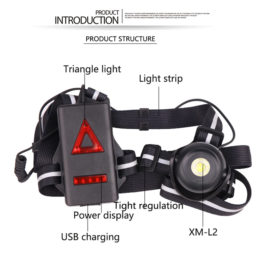 Sport Running Light L2 LED Night Running Flashlight Waterproof Red White Warning Light Chest Lamp USB Rechargeable Safety Light