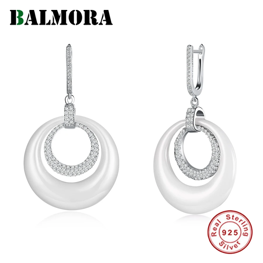 

BALMORA 925 Sterling Silver Drop Earrings for Women Lady Gift Black White Zircon & Ceramic Earrings Fashion Jewelry SH-CE017