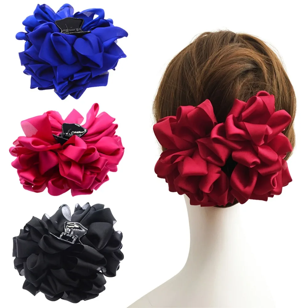 New Large Silk Flower Bow Hair Claw Jaw Clips For Women Hair clamps