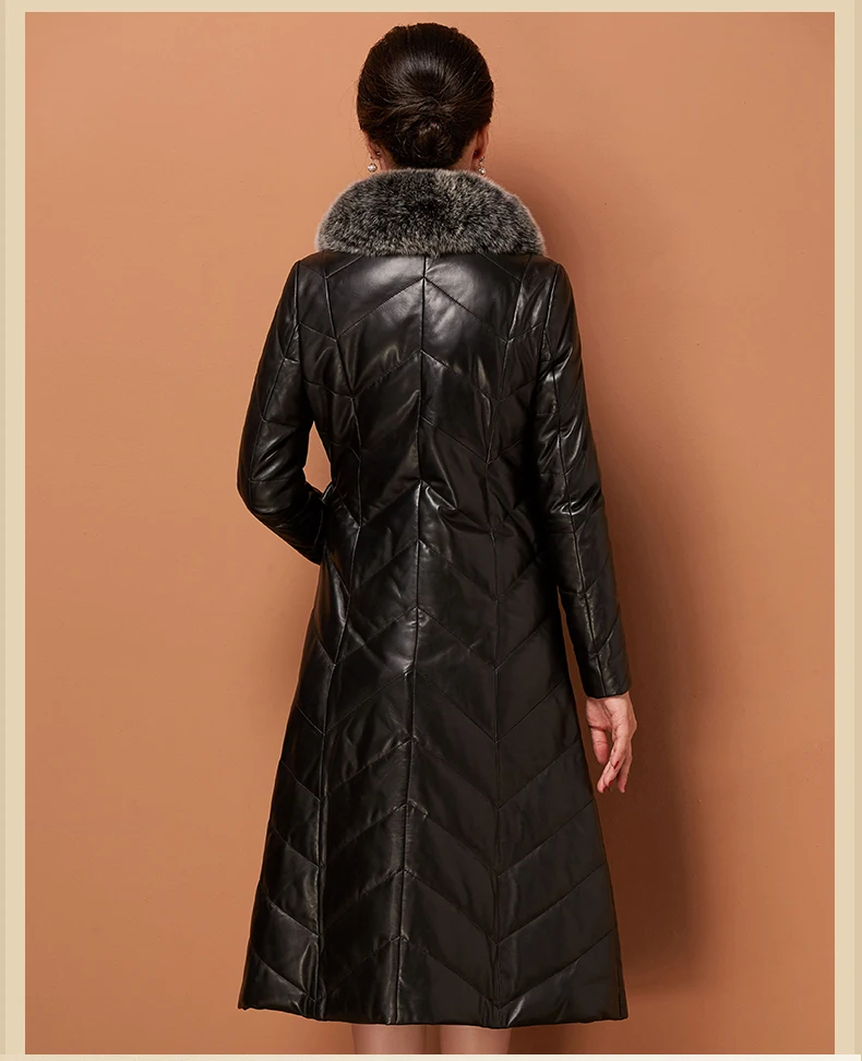AYUNSUE женские Куртки из натуральной кожи Новая мода из натуральной овчины длинное тонкое кожаное пальто пуховые парки Плюс Размер LX2132