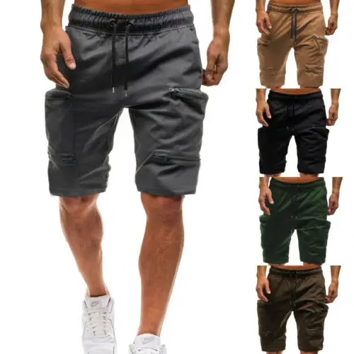 Модные летние мужские Slim Fit хлопковые шорты в стиле кэжуал Твердые Jogger Harajuku Короткие карман брюки Карго повседневные шорты Уличная