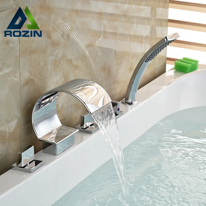 Buy Deck Mount Contemporary Widespread Waterfall Bath