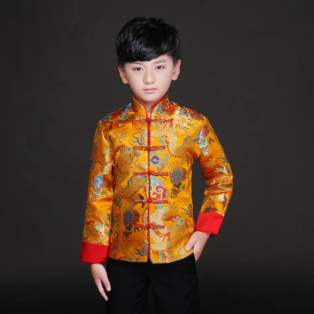 2017 Boy Cheongsam Top Tang Suit Costume Kids Add Velvet Thickening