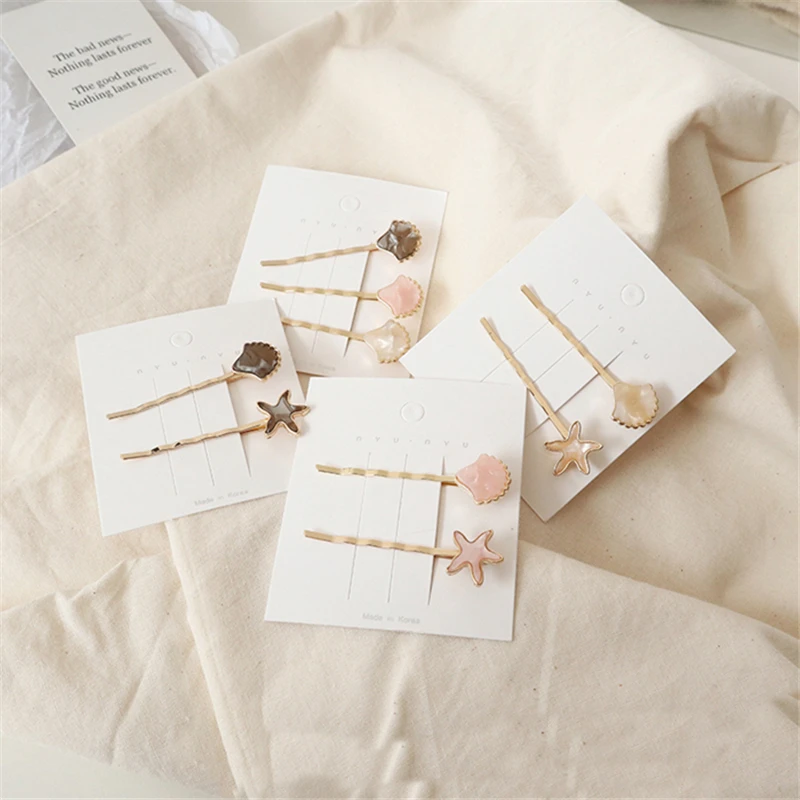 Модные женские золотые металлические заколки для волос 2 шт./компл. с морскими