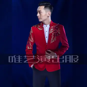 

Christmas men suits designs masculino terno stage costumes for singers men sequin blazer clothes jacket formal dress red blue
