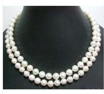 

Exquisite 2 Rows Real White Pearl Necklace and Gift