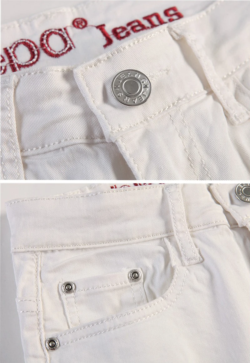 Модные брендовые белые брюки-карандаш для отдыха мужские джинсы из денима на молнии, эластичные повседневные узкие брюки, хлопковые узкие брюки