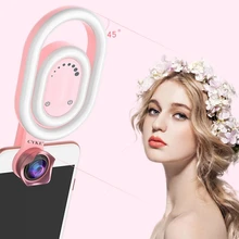 

Fill Light Lens Kit Selfie Phone Lens 3 in 1 Wide Angle Macro With LED Selfie Flash Light Touch Button Photography Fill Light