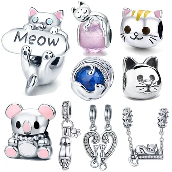 

INBEAUT New Trendy 925 Sterling Silver Lovely Naughty CZ Cat Charms Cute Little Animals Beads fit Original Pandora Bracelet