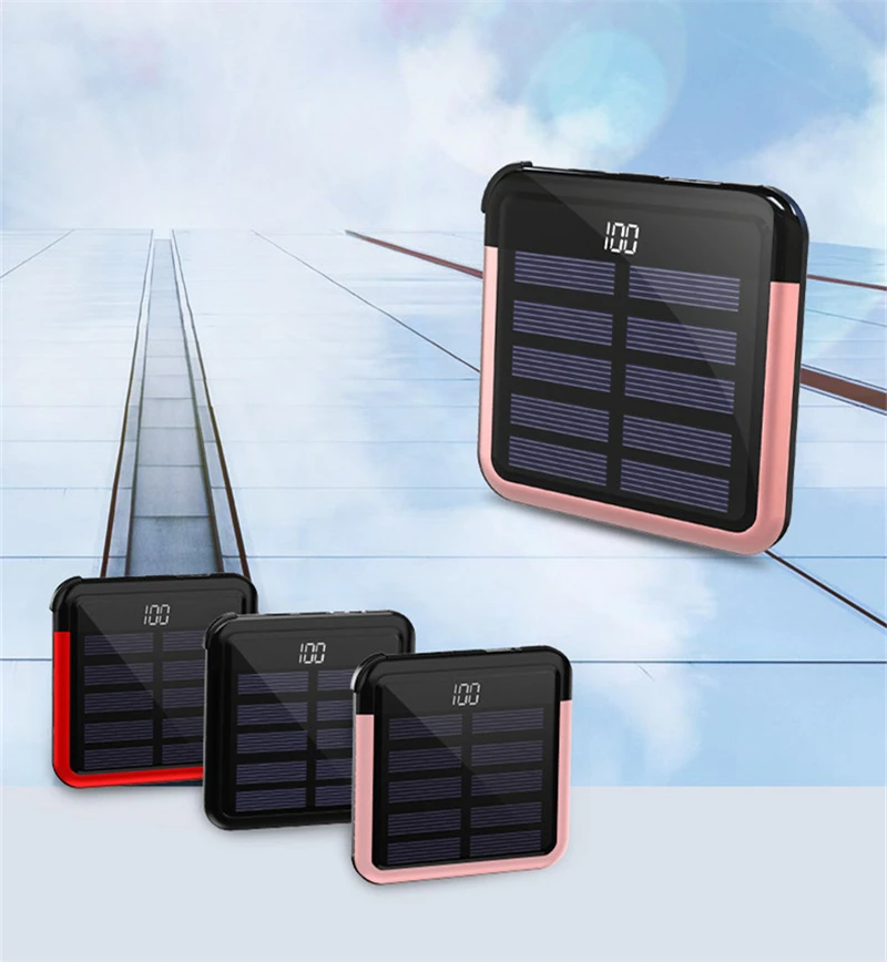 Портативное солнечное зарядное устройство с цифровым дисплеем, зарядное устройство на солнечной батарее, 10000 мА/ч, мини-зарядное устройство, usb type-C, кабель для телефона