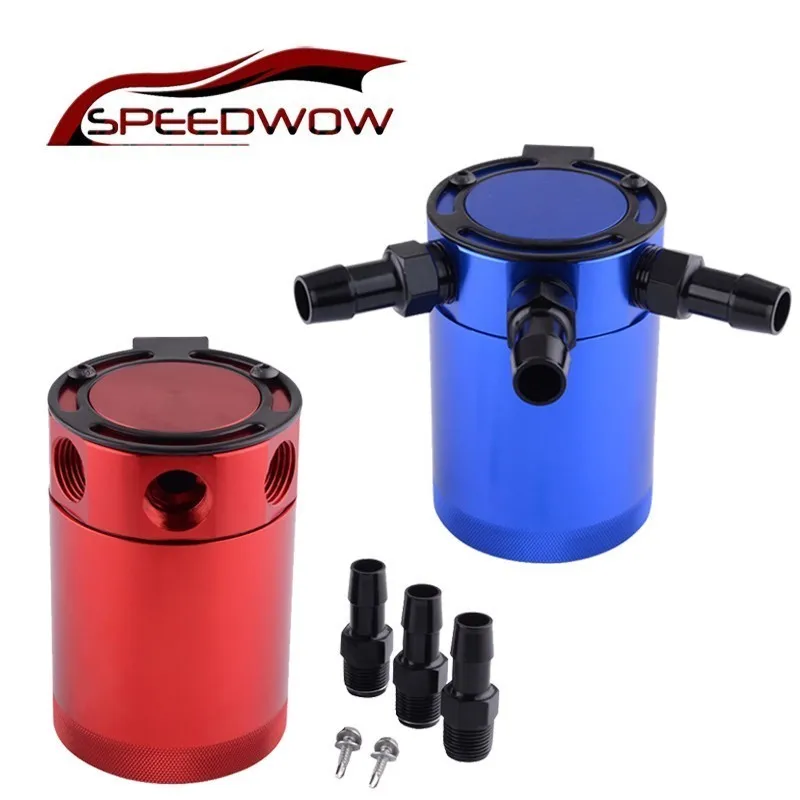 SPEEDWOW Universal Aluminum Racing 3 Port Oil Catch Tank Oil Catch Can