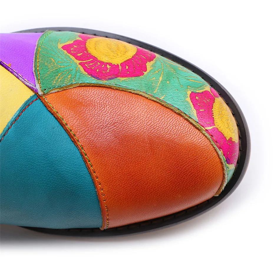 2019 New Genuine Leather Women Pumps Handmade Color Block Loafers Oxfords Shoes For Woman Med Heels Ladies Single Shoes Big Size (15)
