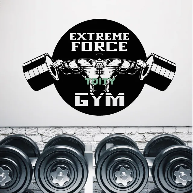 Vinyl Wall Decal Gym Logo Muscles Extreme Force Motivation Sticker Man