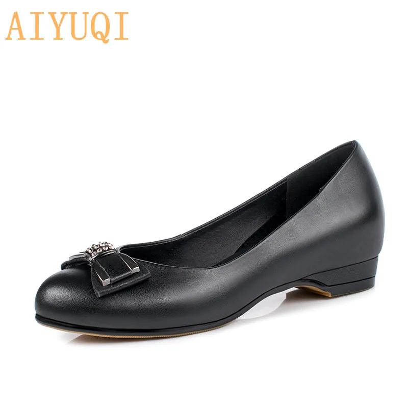 

AIYUQI Women flat shoes 2019 spring new genuine leather women casual shoes, big size 42 43 bow rhinestones Loafers shoes women
