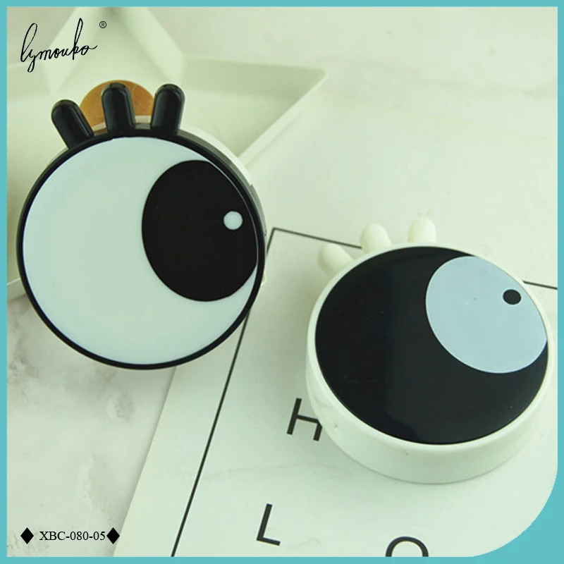 

New Design Lovely Black White Eye Round with Mirror Contact Lens Case for Kit Holder Lenses Container Box