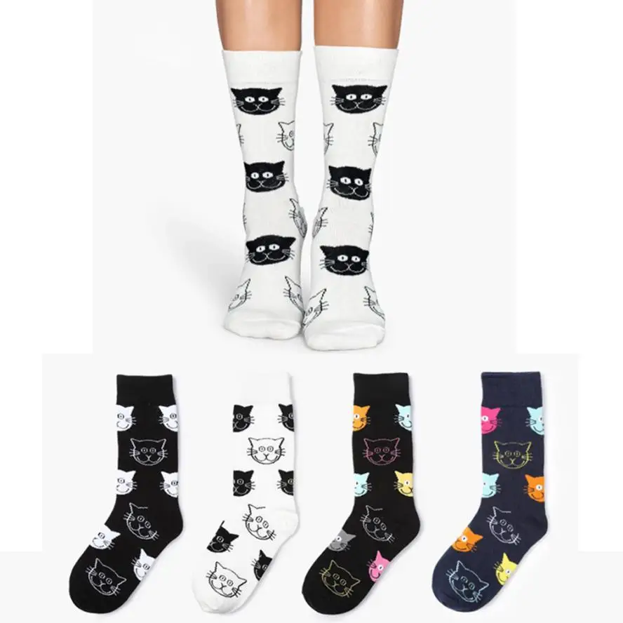 

New Fashion Women Sock Cat Print Decoration Ladies Cotton Socks Funny Style Lovely Meias Useful Moistureproof Sokken Socks
