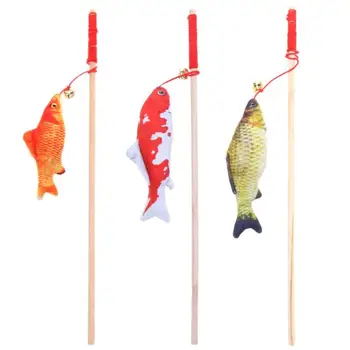 

Wood Cat Teaser Rod Plush Stuffed Fish Catnip Bell Sticks Toys for Cat Kitten Interactive Playing Pet Cat Products