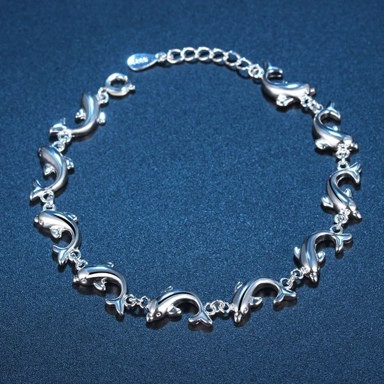 

Pure Cute Dolphin Silver Color Bracelet Size 16+5cm Charming Fashion Jewelry High Quality Free Shipping