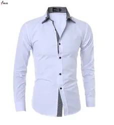 2019 Новый Для мужчин рубашка брендовая мужская высокое качество рубашка с длинными рукавами Повседневное одноцветное Цвет Slim Fit Черный