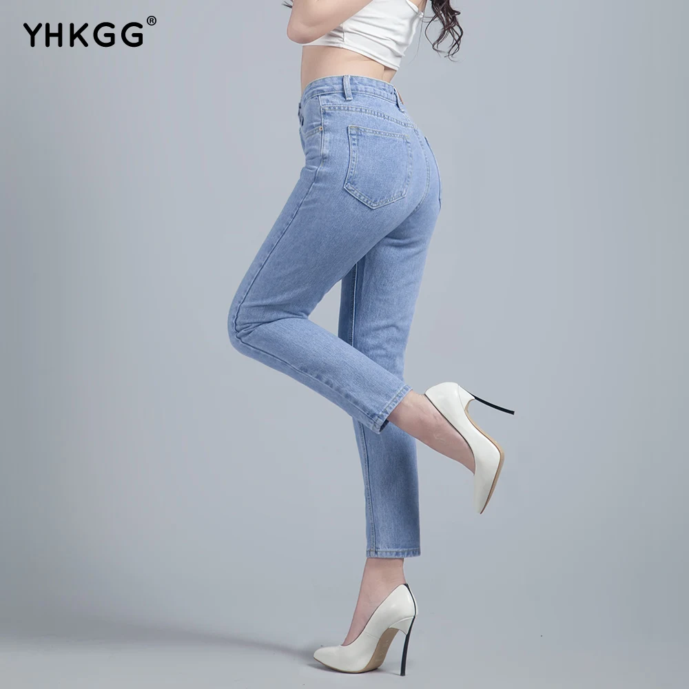 YHKGG 2018 для женщин повседневные джинсы Высокая талия ботильоны Длина Винтаж синие