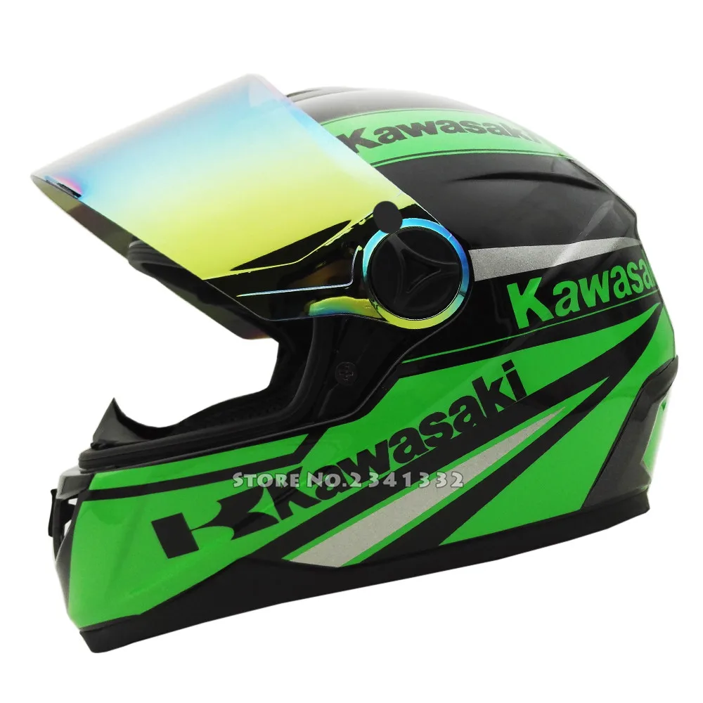 Kawasaki capacete de motocicleta de rosto inteiro corrida moto moto