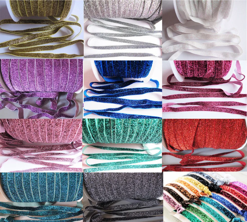 

DIY Sparkle 5 Yards 3/8'' Width Elastic Glitter Metallic Ribbon Party Decoration Fabric Trim Embroidered Accessories Supplies