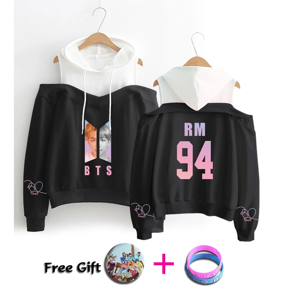 Frdun Tommy BTS эксклюзивный J-HOPE/RM простой принт женские хип-хоп повседневные толстовки с длинным рукавом с открытыми плечами толстовка размер S-XL