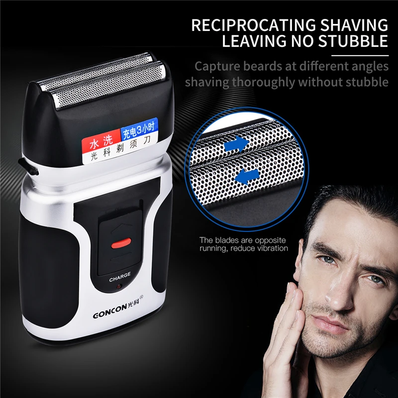 Reciprocating Double Blade Electric Shaver Washable Rechargeable Razors