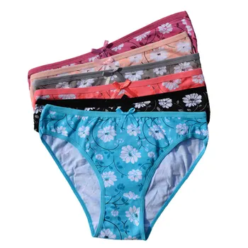 

FUNCILAC Woman Underwear Cotton Floral Print Low Rise Briefs Ladies Knickers Panties Lingerie Intimates for Women 5pcs/set