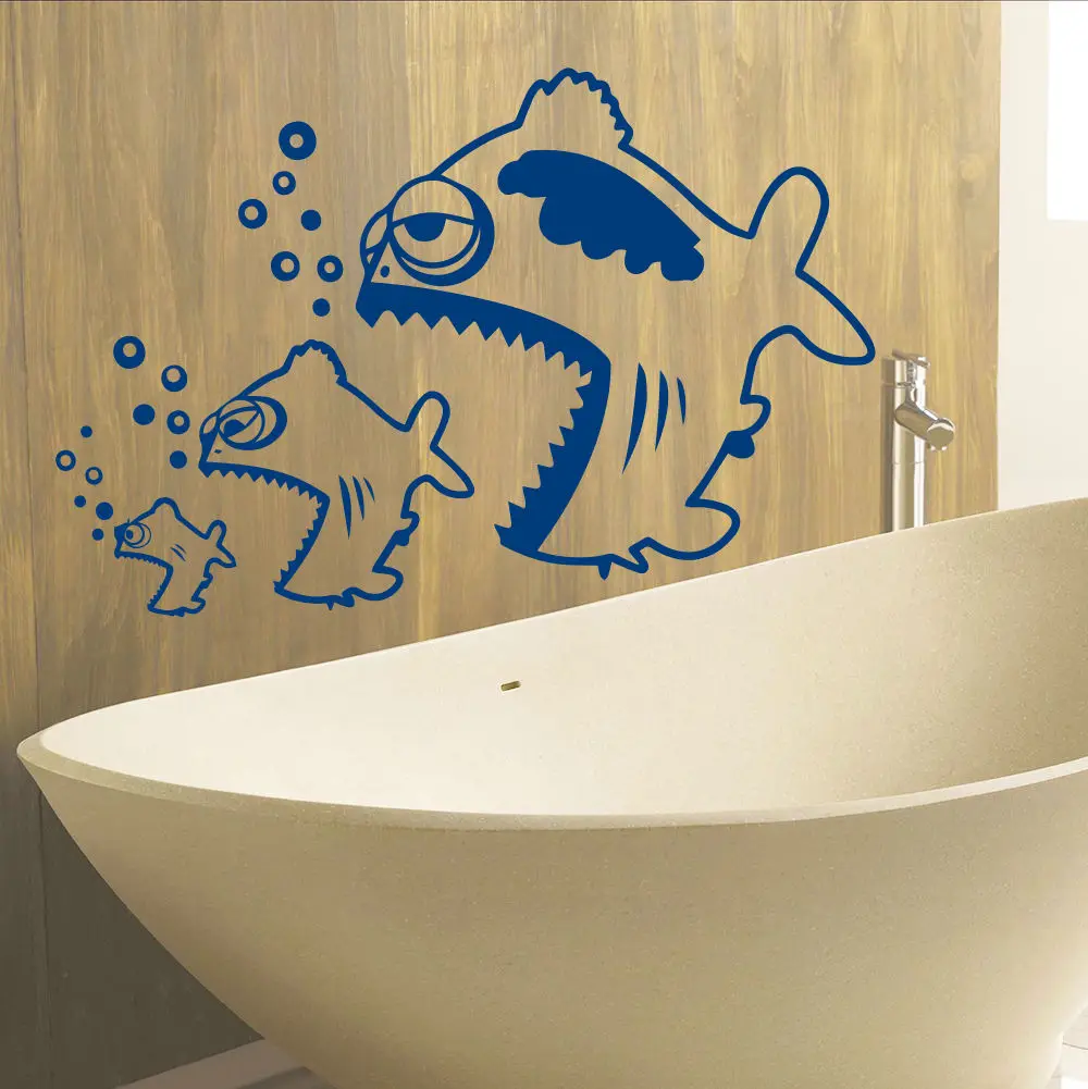 Waterproof Bathroom Wall Door Window Decor Stickers big fish eat small